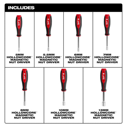 Milwaukee 7pc Metric HollowCore Magnetic Nut Driver Set 48-22-2565