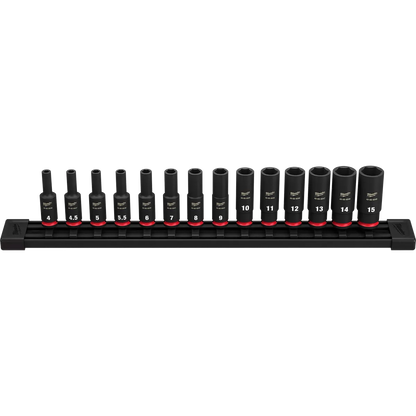 Milwaukee 14PC SHOCKWAVE Impact Duty Metric Deep 6 Point Socket Set 49-66-7003 | 1/4 in Drive, 14-Piece