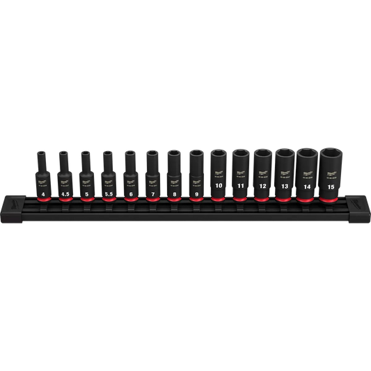 Milwaukee 14PC SHOCKWAVE Impact Duty Metric Deep 6 Point Socket Set 49-66-7003 | 1/4 in Drive, 14-Piece