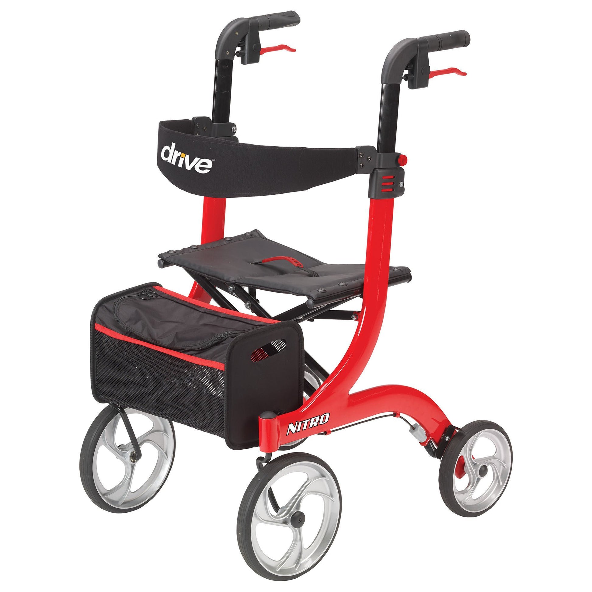 drive™ Nitro Four-Wheel Rollator, Red