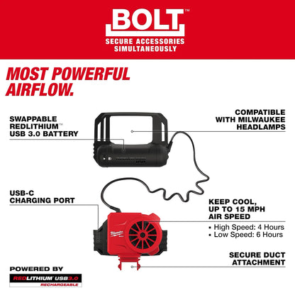Milwaukee BOLT REDLITHIUM USB Cooling Fan 48-73-1385 | REDLITHIUM USB Battery