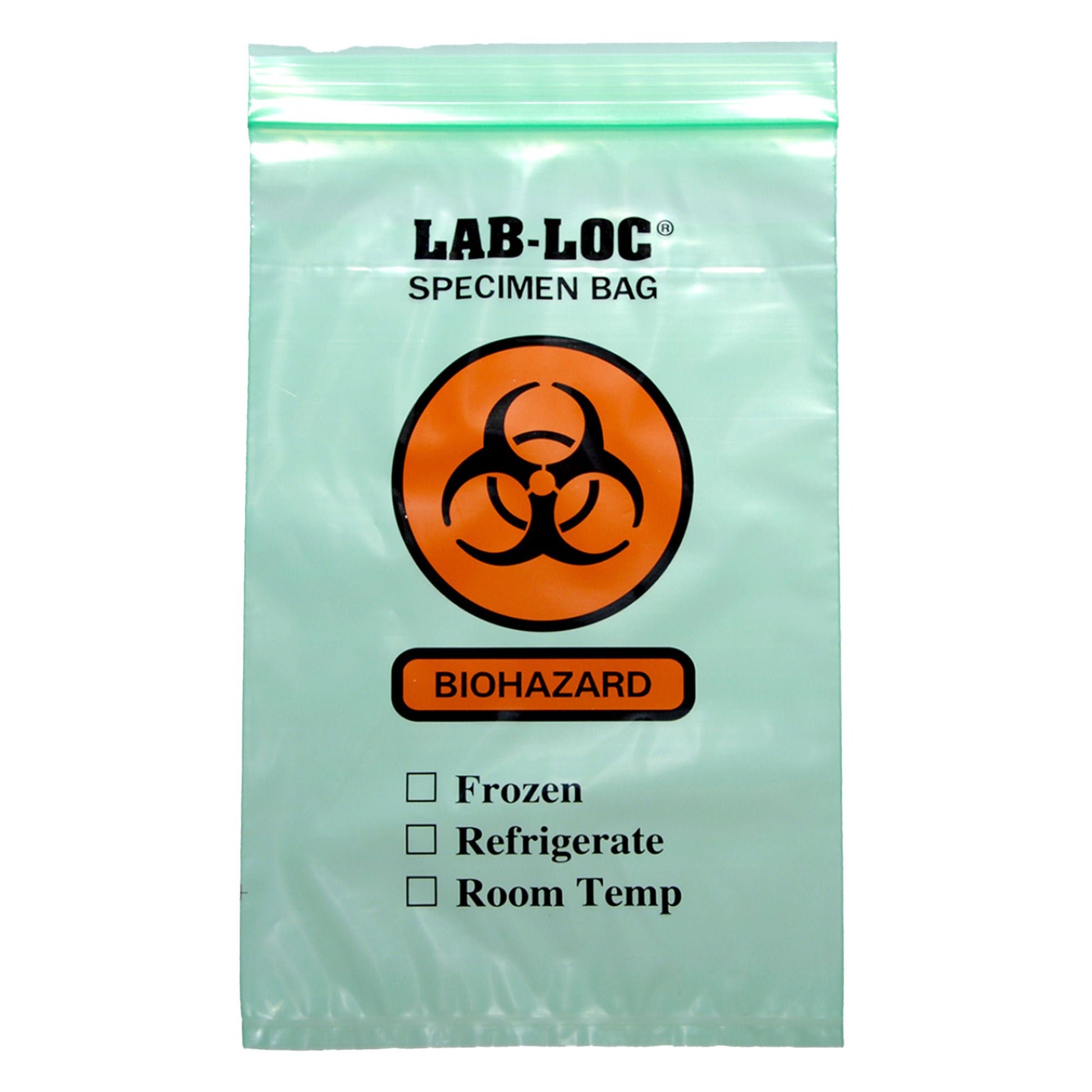 Lab-Loc Specimen Transport Bag, Document Pouch, Zip Close, Green Tinted, 6 x 9"