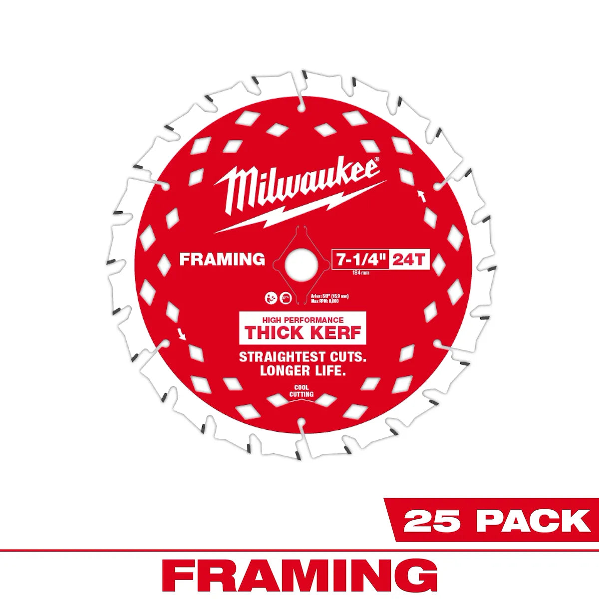 Milwaukee 7-1/4" 24T Thick Kerf Framing Circular Saw Blade Contractor Pack (25 PK) 48-40-2740 | 25-Piece