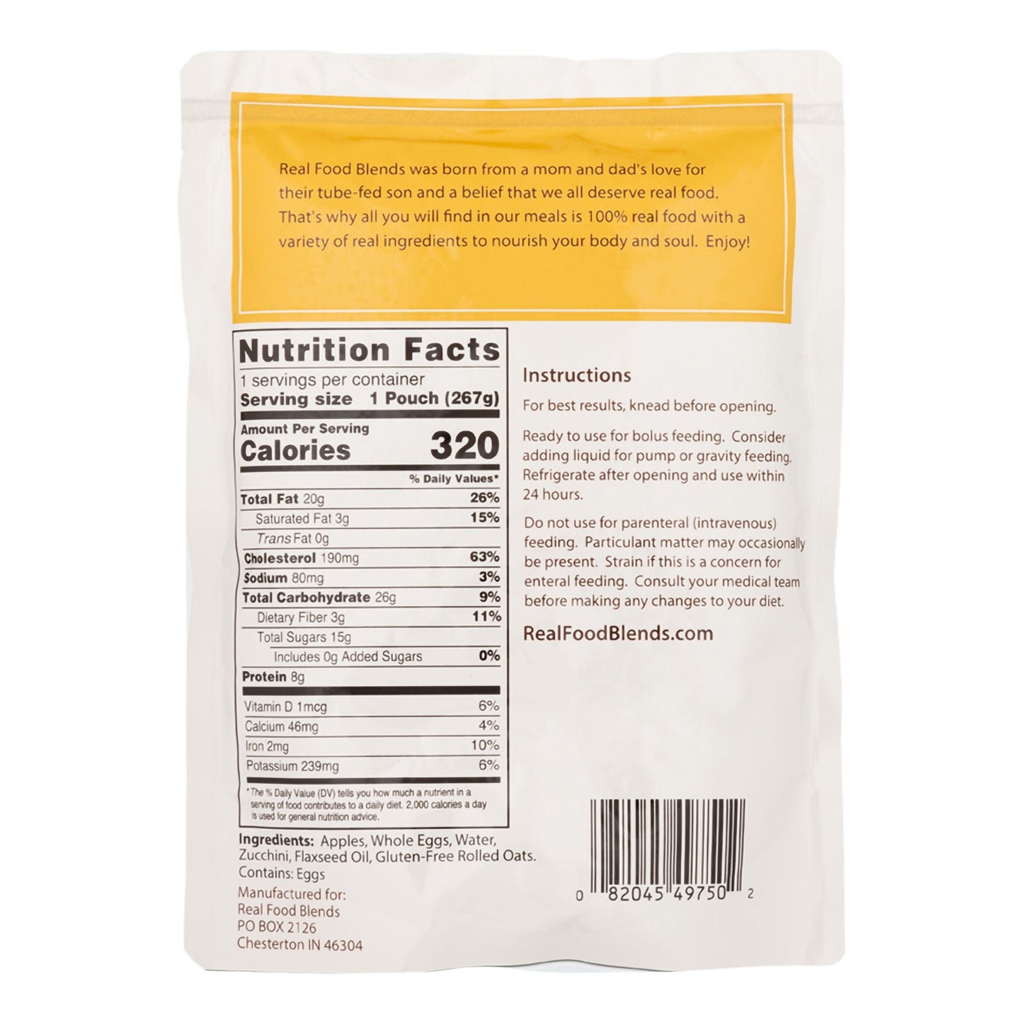 Real Food Blends™ Eggs, Apples & Oats Puree Food Blend for Tube Feeding