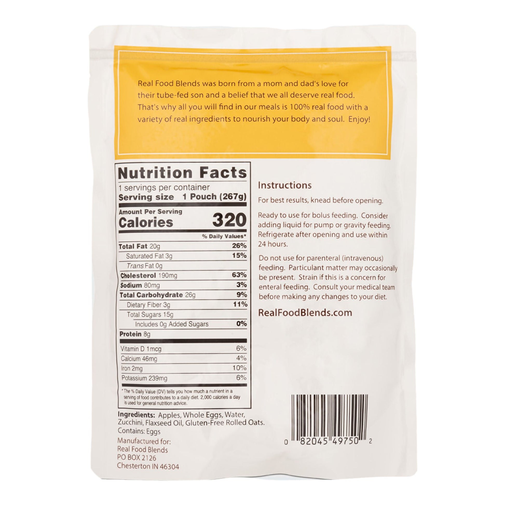 Real Food Blends™ Eggs, Apples & Oats Puree Food Blend for Tube Feeding