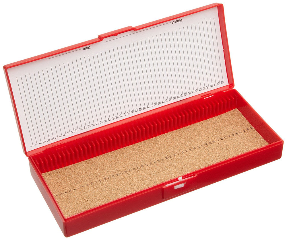 Heathrow Scientific Premium Cork-Lined Microscope Slide Box — 50-Place / Red, HS15996B