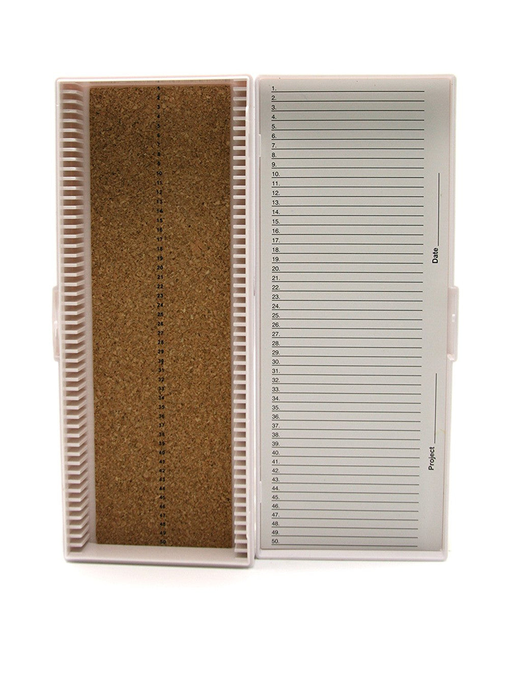 Heathrow Scientific Premium Cork-Lined Microscope Slide Box — 50-Place / White, HS15996C