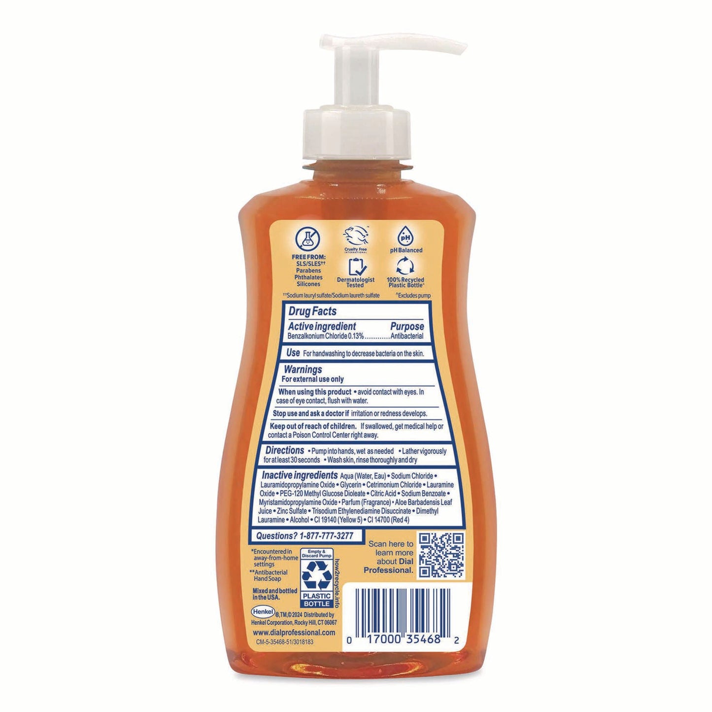 Dial Professional Antibacterial Defense Gold + Aloe Antibacterial Soap Liquid Pump Bottle Original Scent