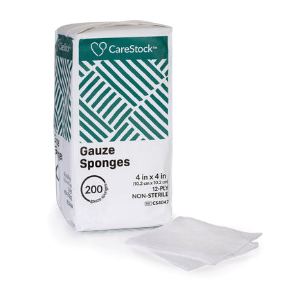 CareStock™ Gauze Sponge, . 12-Ply, Medical-Grade Cotton Wound Dressing