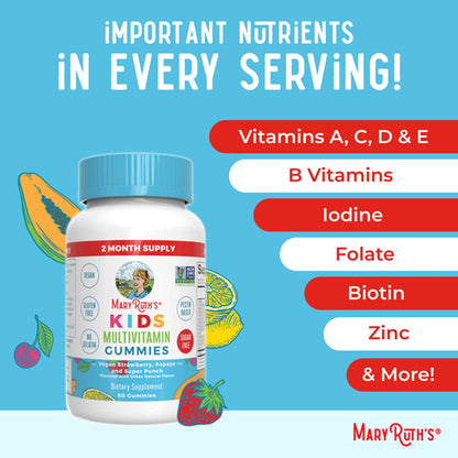 Mary Ruth's Kids Multivitamin Dietary Supplement Vitamin A / C / D / E 390 mcg - 10 mg - 3 mcg - 4 mg Strength Gummie Fruit Flavor