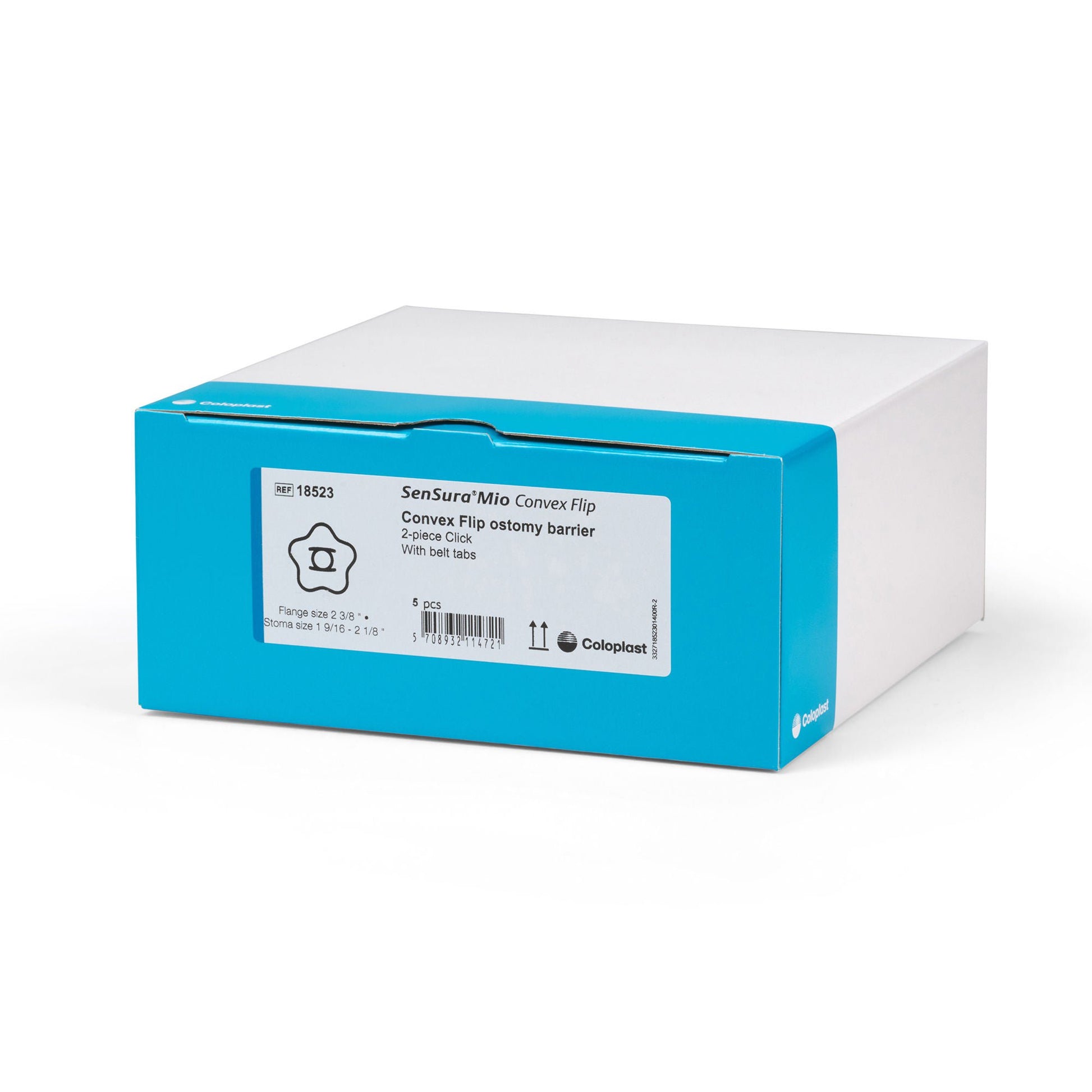 SenSura® Mio Click Convex Flip Ostomy Barrier, Stoma Openings, Blue Match