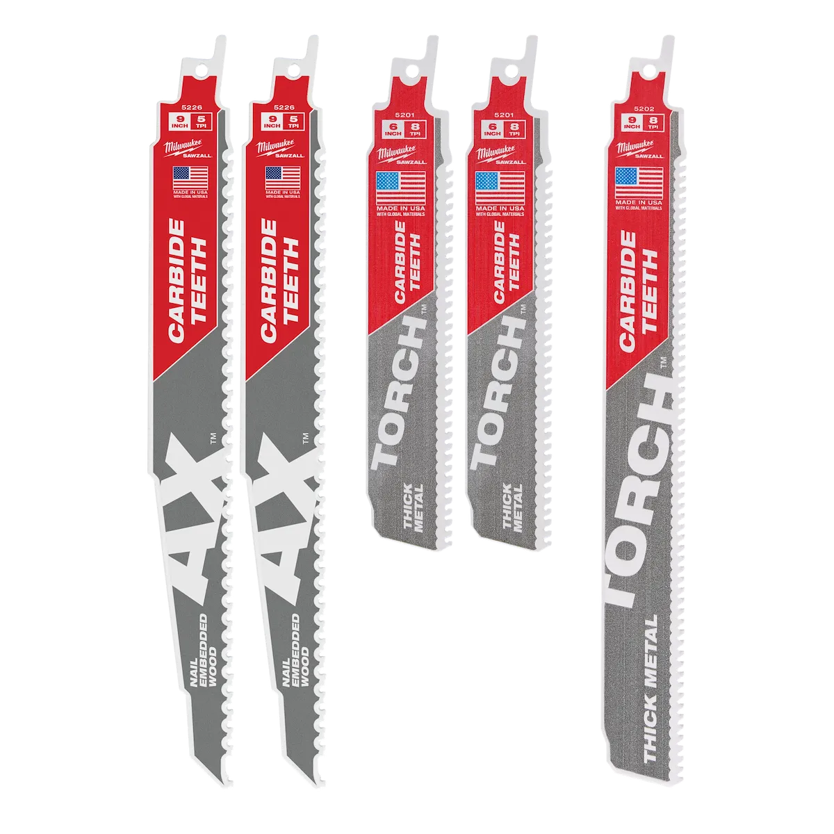 Milwaukee 5PC Wood and Metal Cutting Carbide Teeth SAWZALL Blade Set 49-22-5505 | 5-Piece