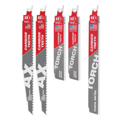Milwaukee 5PC Wood and Metal Cutting Carbide Teeth SAWZALL Blade Set 49-22-5505 | 5-Piece