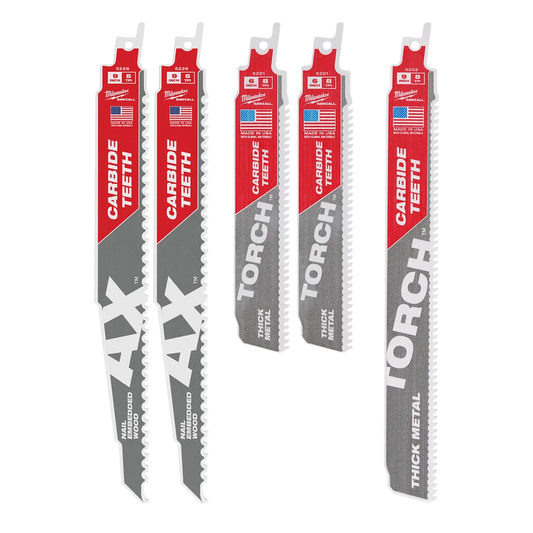 Milwaukee 5PC Wood and Metal Cutting Carbide Teeth SAWZALL Blade Set 49-22-5505 | 5-Piece