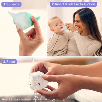 Playhouse MD Nasal Bulb for Babies and Toddlers, Green, Narwhal Character