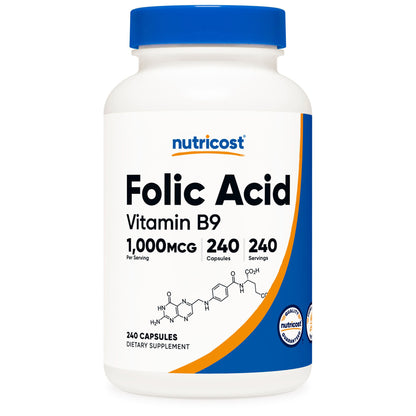 nutricost Folic Acid (Vitamin B9) Dietary Supplement Folate 1,000 mcg Strength Capsule
