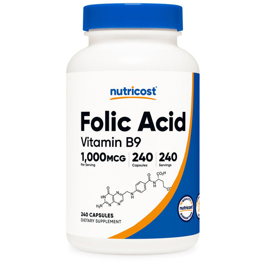 nutricost Folic Acid (Vitamin B9) Dietary Supplement Folate 1,000 mcg Strength Capsule