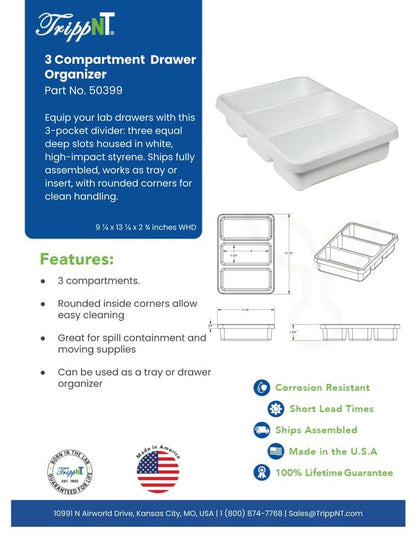 TrippNT 50399 3 Pocket Drawer Organizer - Lab Core Cart Lifestyle Shot