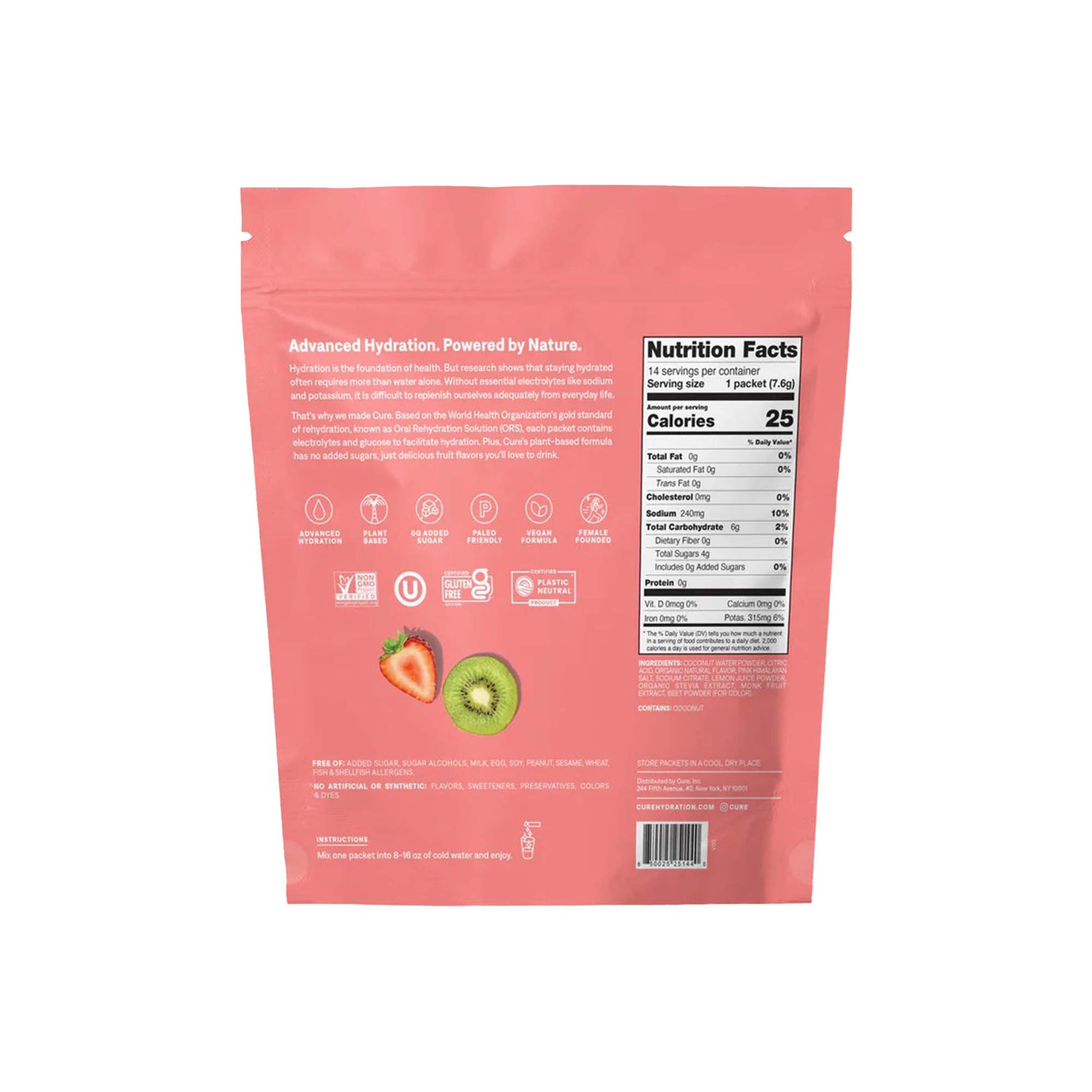 Cure Electrolyte Drink Mix, Strawberry Kiwi, 7.7-gram Packets