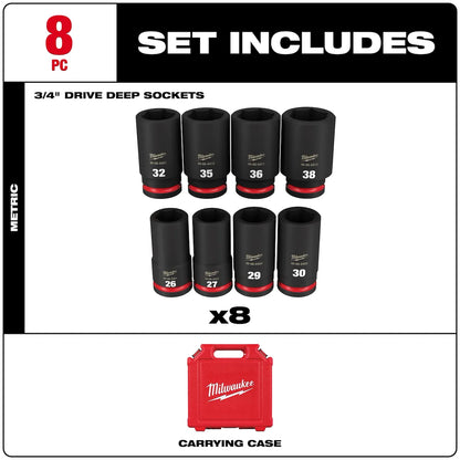 Milwaukee 8PC SHOCKWAVE Impact Duty 3/4" Drive Metric Deep 6 Point Socket Set 49-66-6411