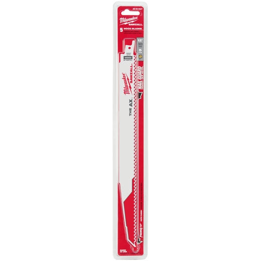 Milwaukee 12" 5 TPI AX SAWZALL Blade for Wood with Nails (5 PK) 48-00-5027 | 12 in Blade Length, 5-Piece