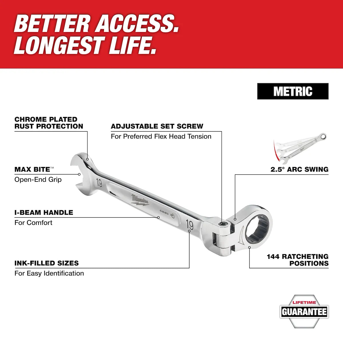 Milwaukee 7pc Metric Flex Head Ratcheting Combination Wrench 48-22-9529