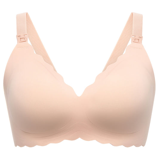 Momcozy Jelly Strip Nursing Bra 36 to 38 Inch Chest Large Beige Back Hook and Eye Closure Adjustable Shoulder Strap