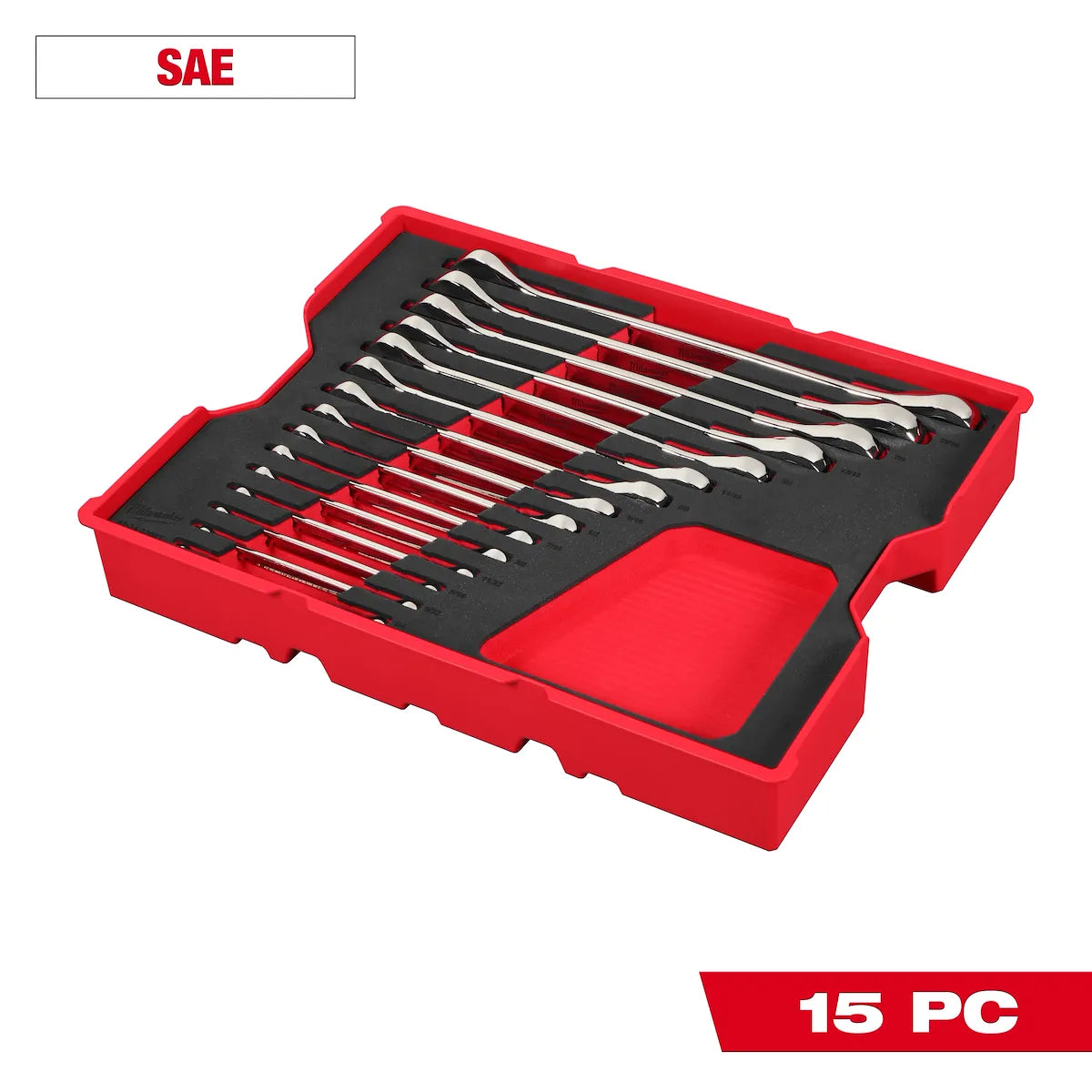 Milwaukee 15pc. SAE Ratcheting Combination Wrench Set with Tray for PACKOUT Drawers 45-96-9212