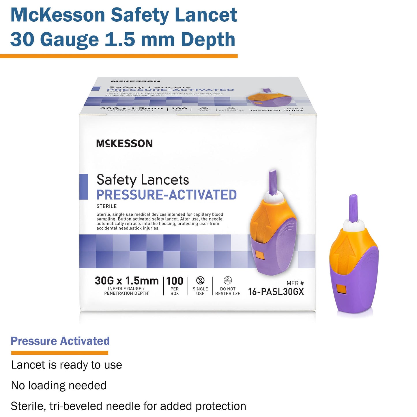 McKesson Pressure Activated Safety Lancets, Purple