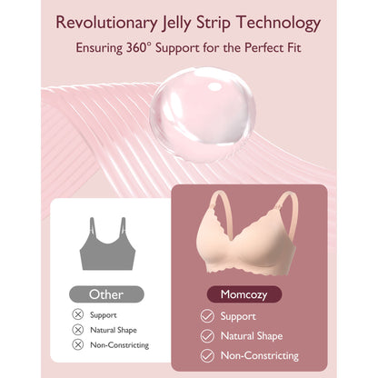 Momcozy Jelly Strip Nursing Bra 34 to 36 Inch Chest Medium Beige Back Hook and Eye Closure Adjustable Shoulder Strap