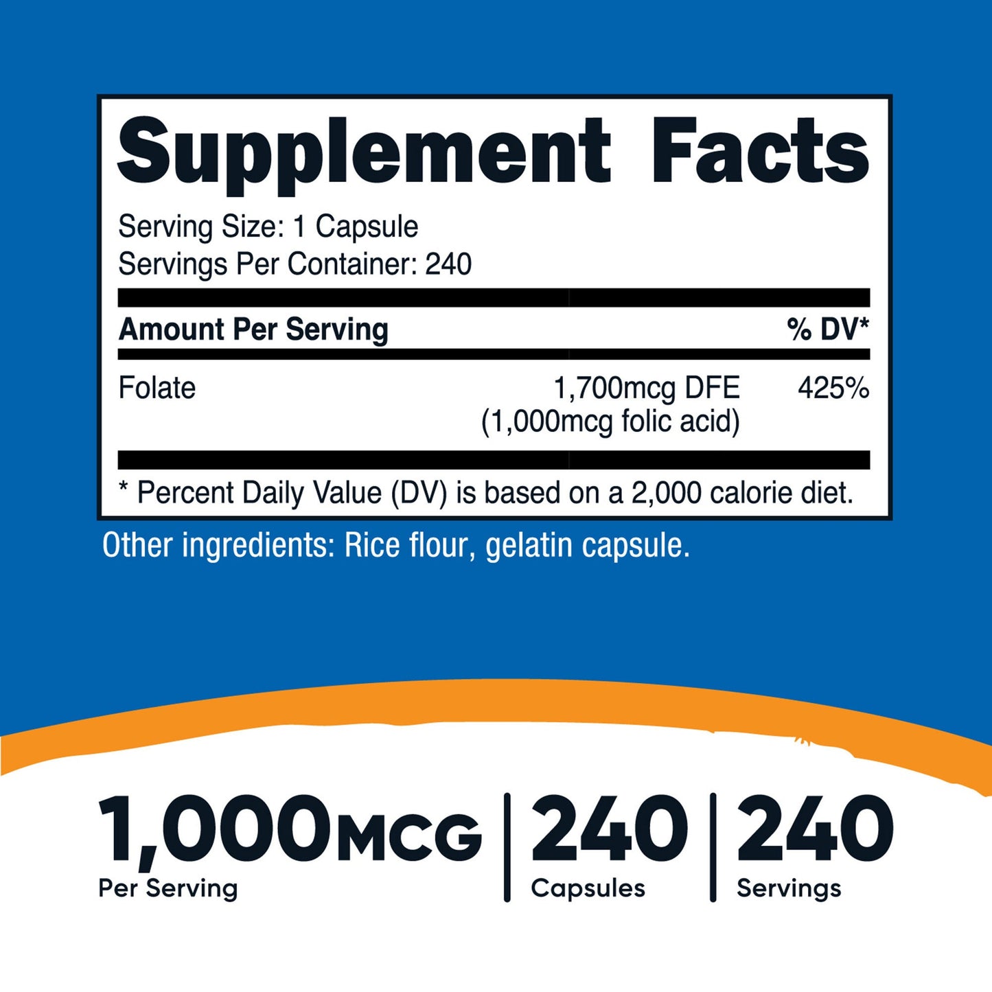 nutricost Folic Acid (Vitamin B9) Dietary Supplement Folate 1,000 mcg Strength Capsule