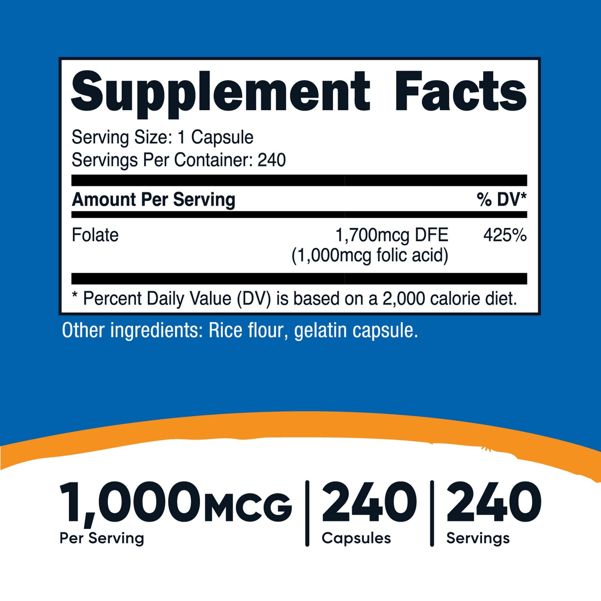 nutricost Folic Acid (Vitamin B9) Dietary Supplement Folate 1,000 mcg Strength Capsule