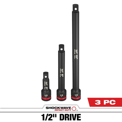 Milwaukee 3PC SHOCKWAVE Impact Duty 1/2"Drive Extension Set 49-66-6715 | 1/2 in Drive, 3-Piece