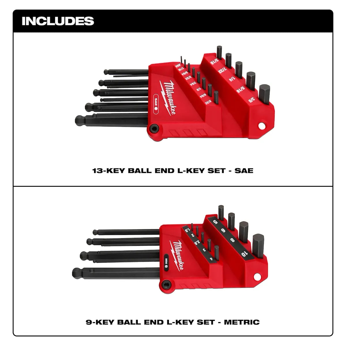 Milwaukee 22-Key Ball End L-Style Hex Key Set - SAE/Metric 48-22-2187 | 22-Piece