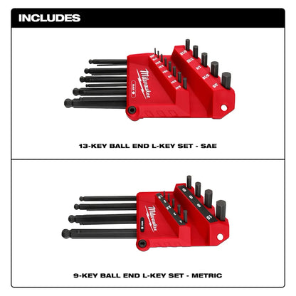 Milwaukee 22-Key Ball End L-Style Hex Key Set - SAE/Metric 48-22-2187 | 22-Piece