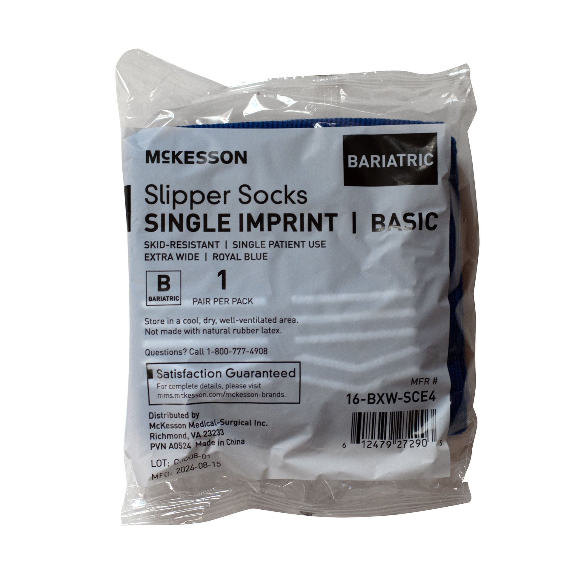 McKesson Slipper Socks, Single Tread, Bariatric, Extra Wide, Kingfisher Blue