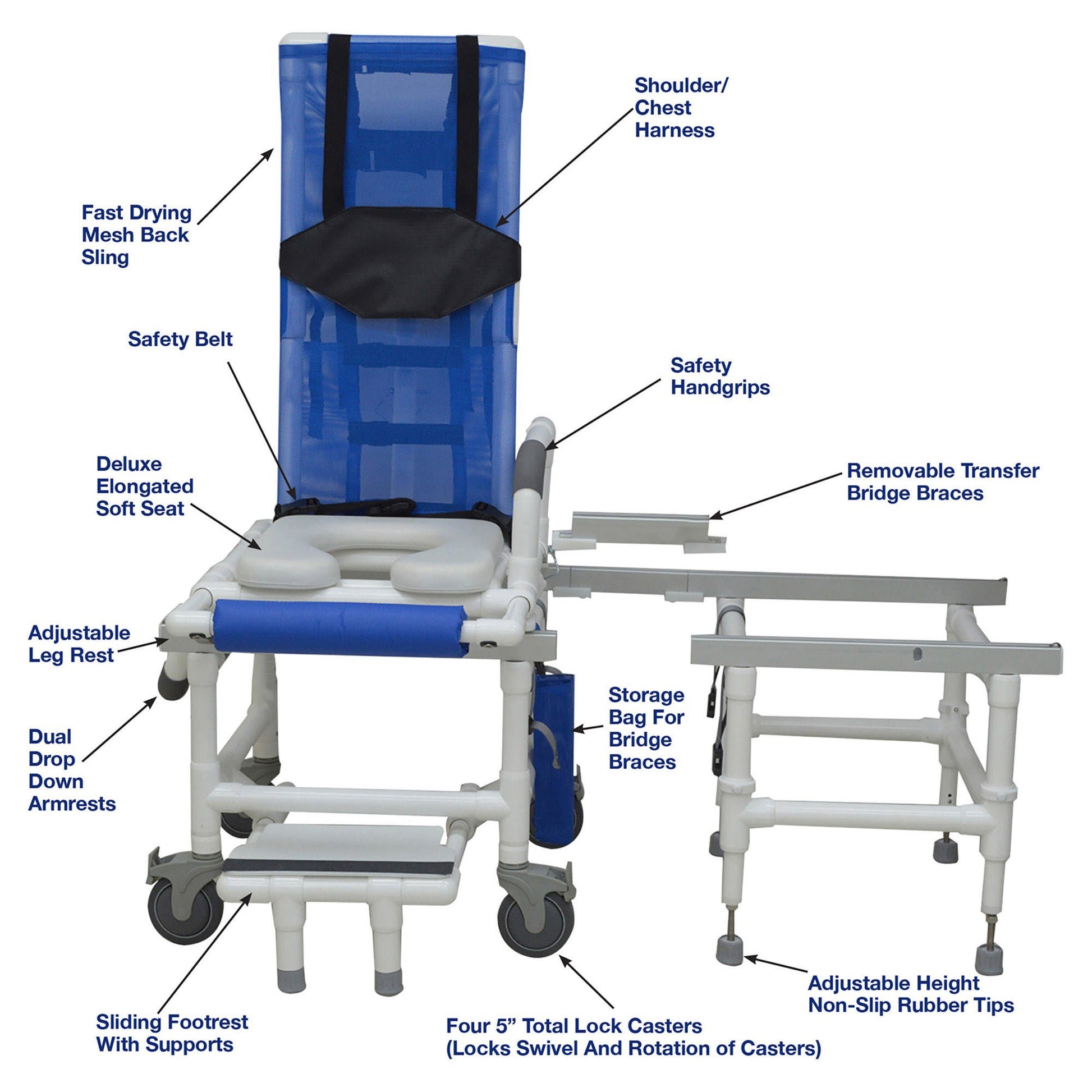 100 Series Bath Bench Drop Arms Plastic Frame With Backrest 23 Inch Seat Width 300 lbs. Weight Capacity