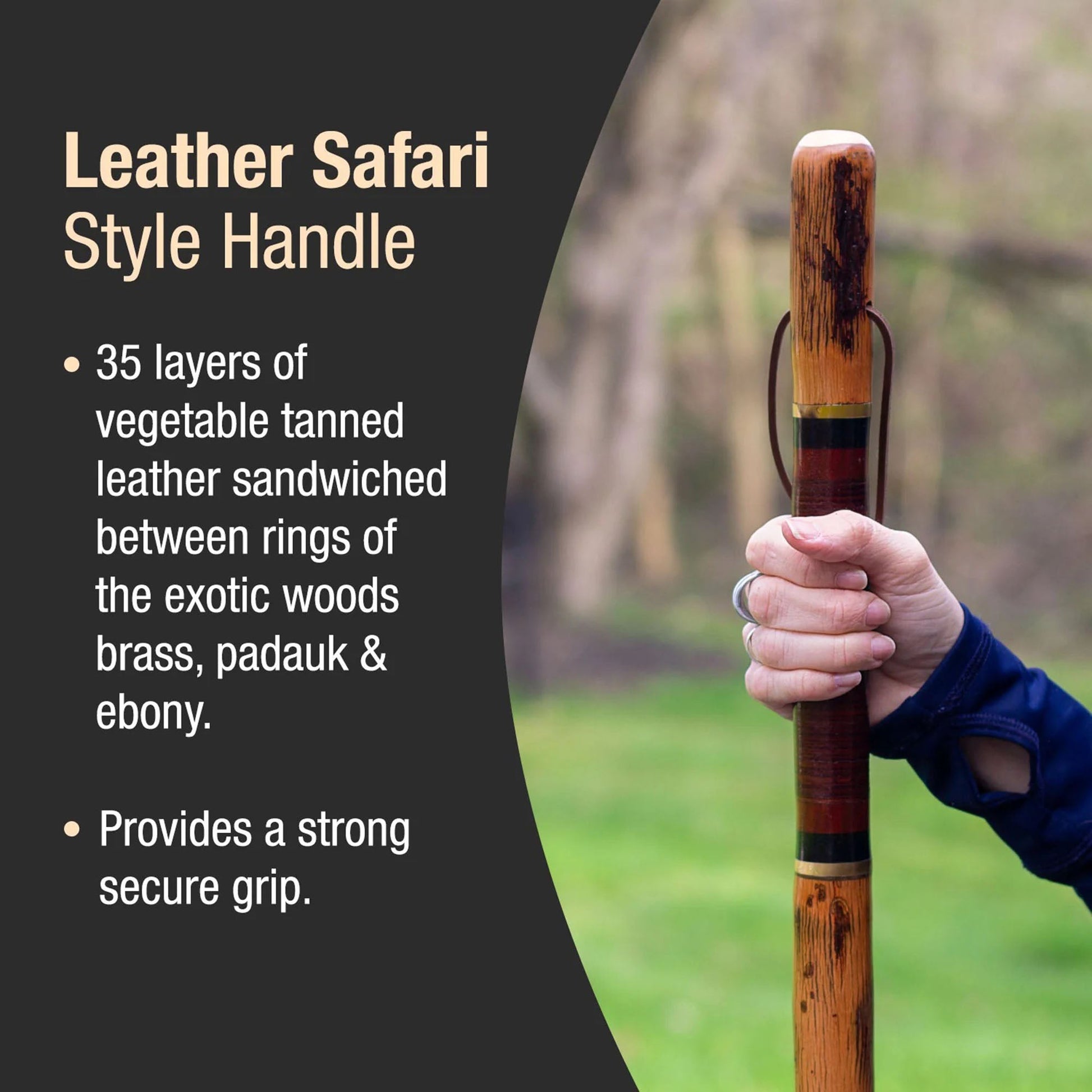 Brazos™ Exotic Leather Safari Hickory Rustic Walking Stick, 55-Inch