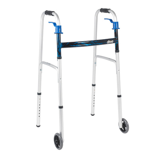 drive™ Aluminum Dual Release Folding Walker, 32 – 39 Inch Height
