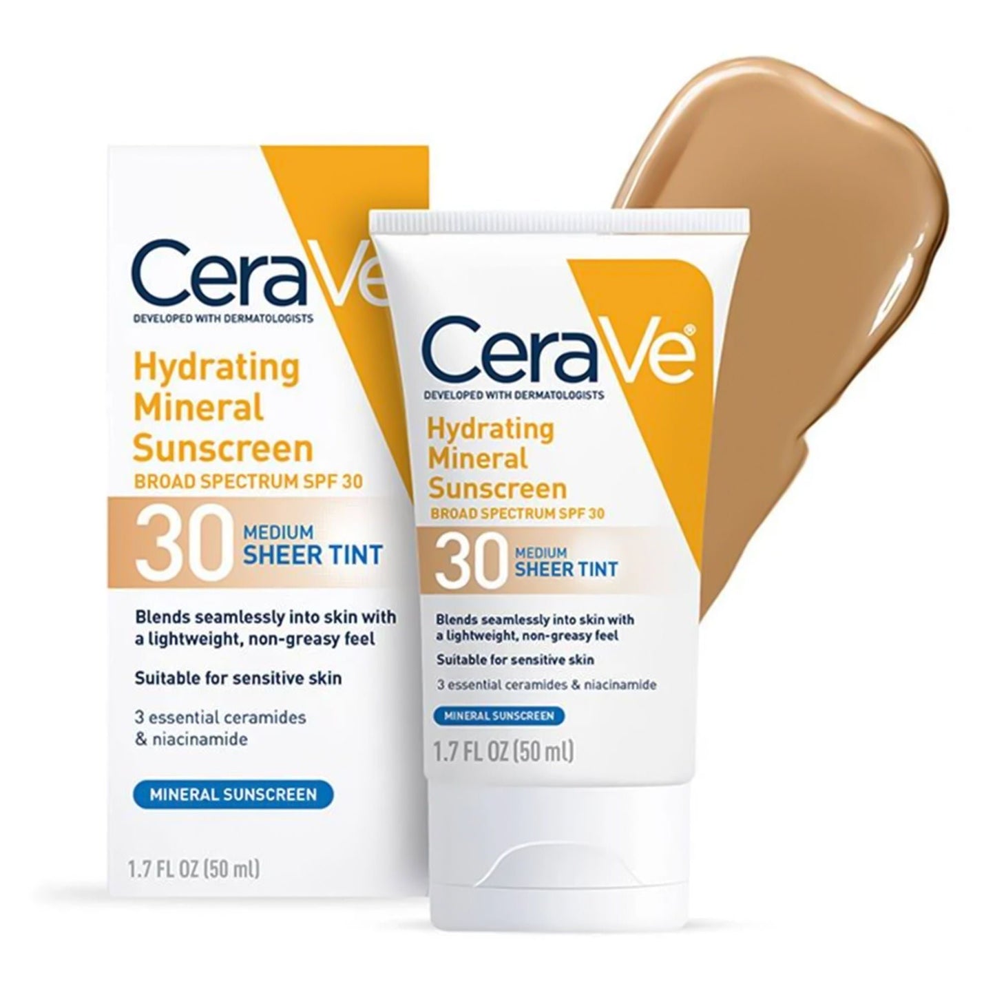 CeraVe® Hydrating Mineral Sunscreen Medium Sheer Tint, SPF 30, Tube