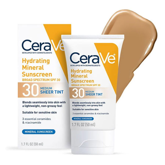 CeraVe® Hydrating Mineral Sunscreen Medium Sheer Tint, SPF 30, Tube