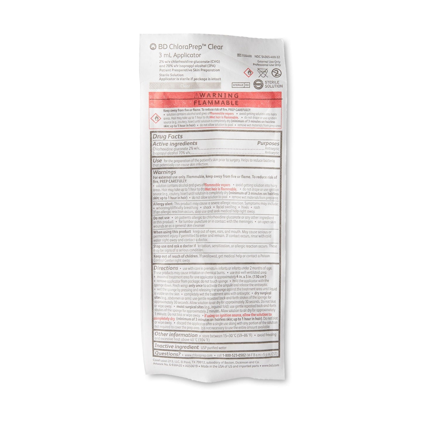 ChloraPrep Clear Skin Prep Solution Foam Applicator 2% / 70% Strength CHG (Chlorhexidine Gluconate) / Isopropyl Alcohol