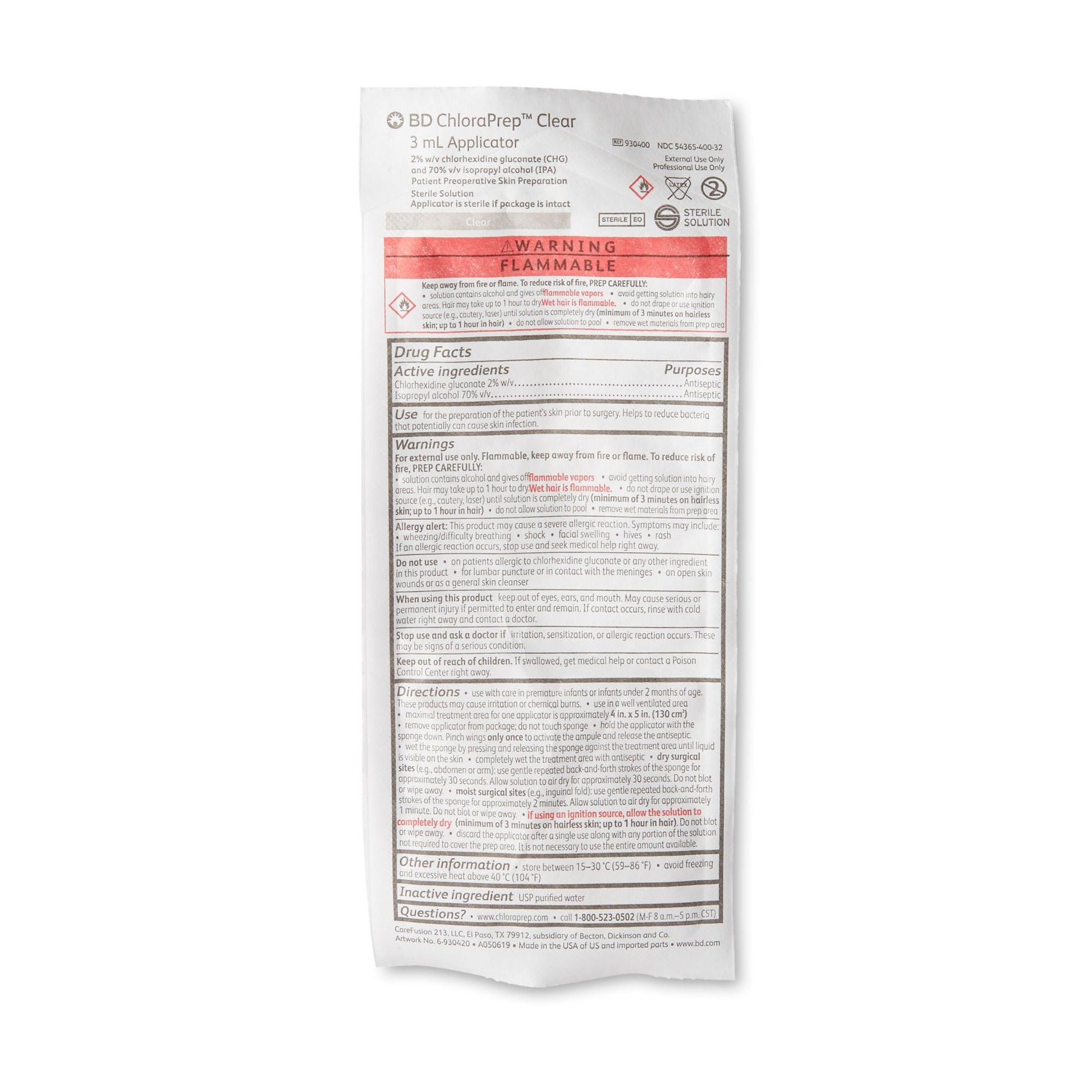 ChloraPrep Clear Skin Prep Solution Foam Applicator 2% / 70% Strength CHG (Chlorhexidine Gluconate) / Isopropyl Alcohol