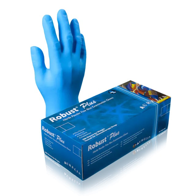 Gloves, Robust™ Plus, Nitrile, 4.5 mil, 12" Cuff, Blue, 100/box