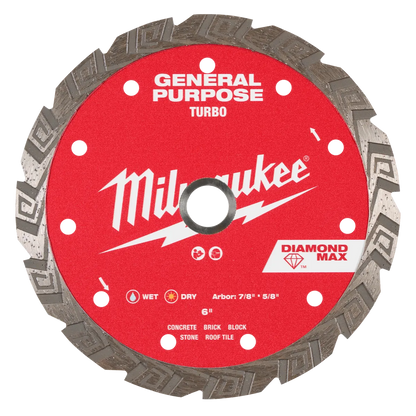 Milwaukee 6" DIAMOND MAX Turbo, General Purpose Diamond Blade 49-93-9106 | Diamond Coated