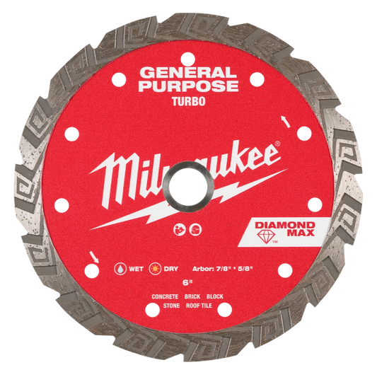 Milwaukee 6" DIAMOND MAX Turbo, General Purpose Diamond Blade 49-93-9106 | Diamond Coated
