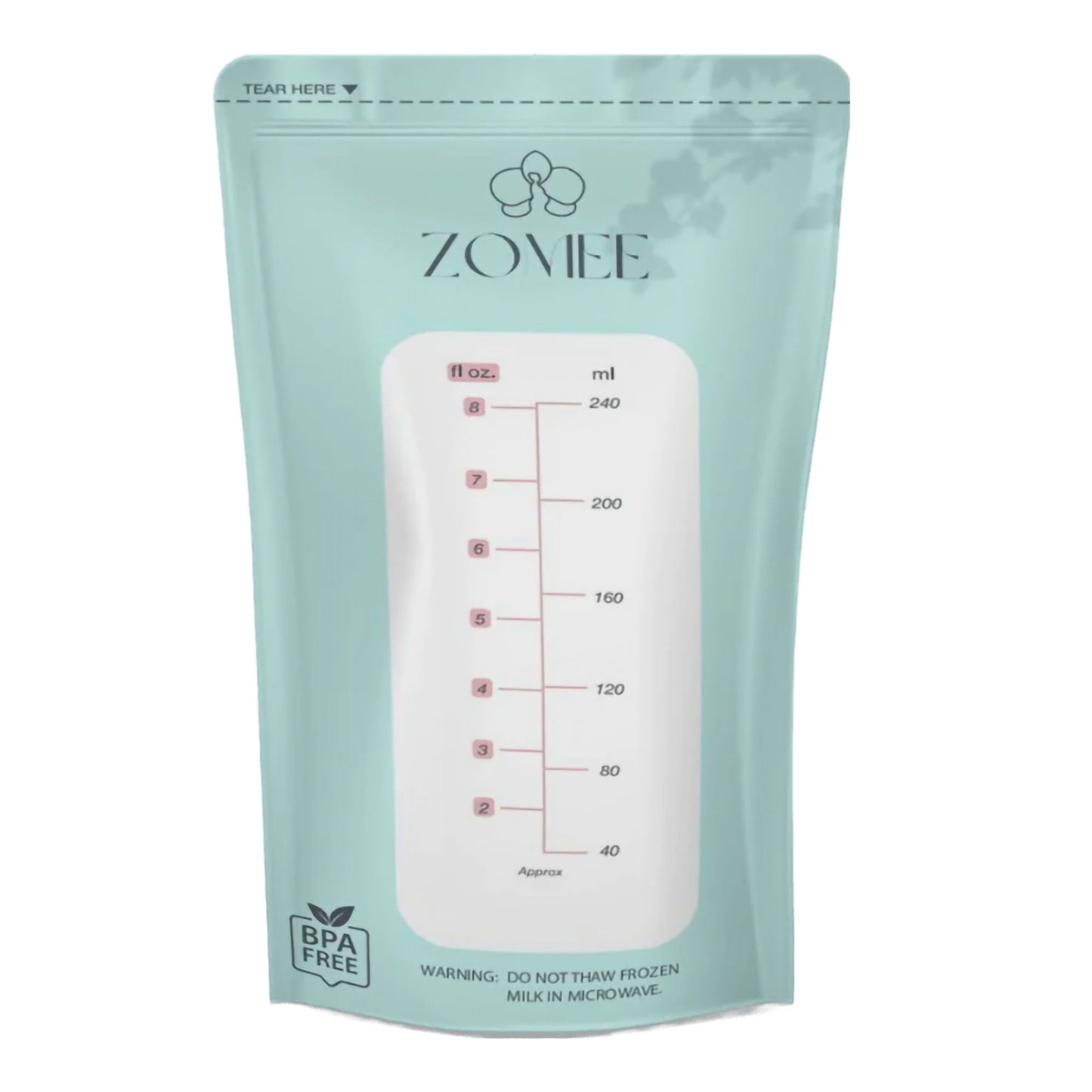 Zomee Breast Milk Storage Bag Food Grade Plastic Clear / Green