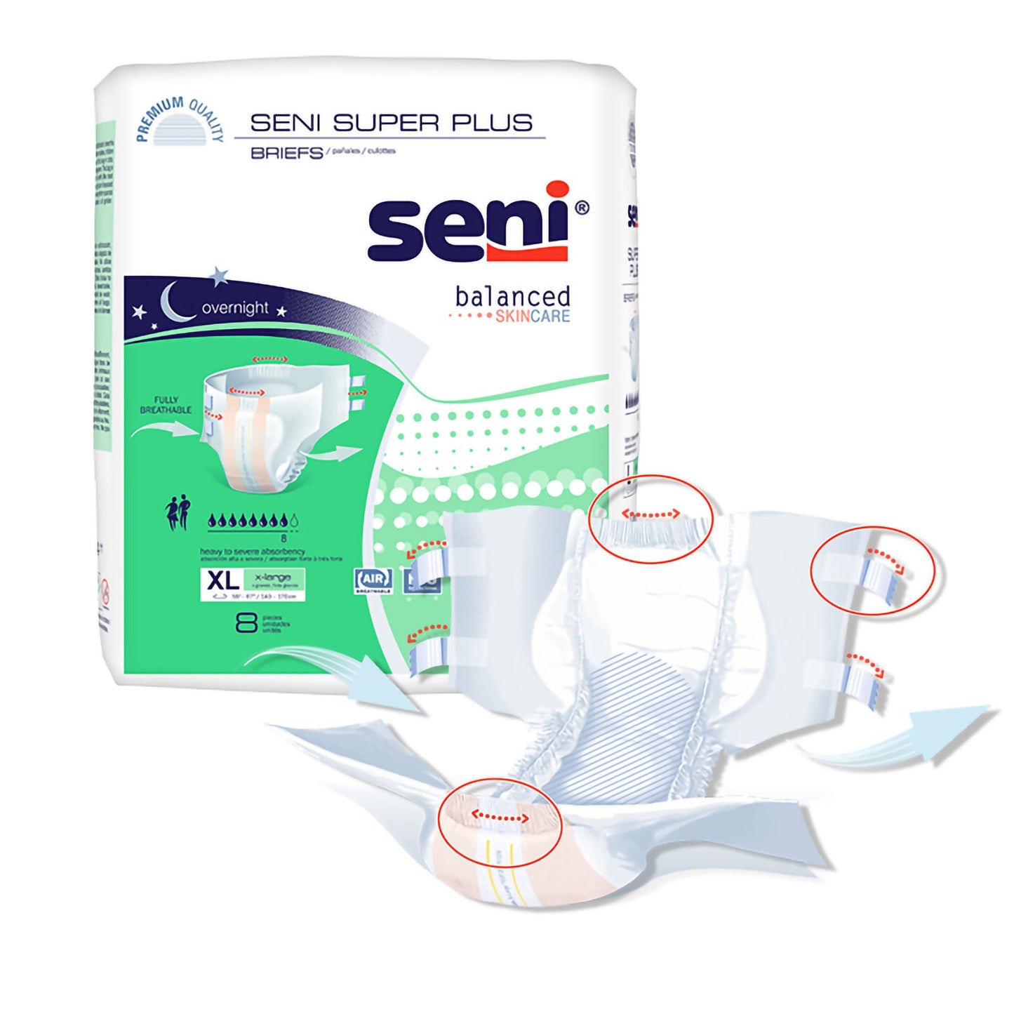 Seni® Super Plus Overnight Heavy Absorbency Incontinence Brief, Extra Large