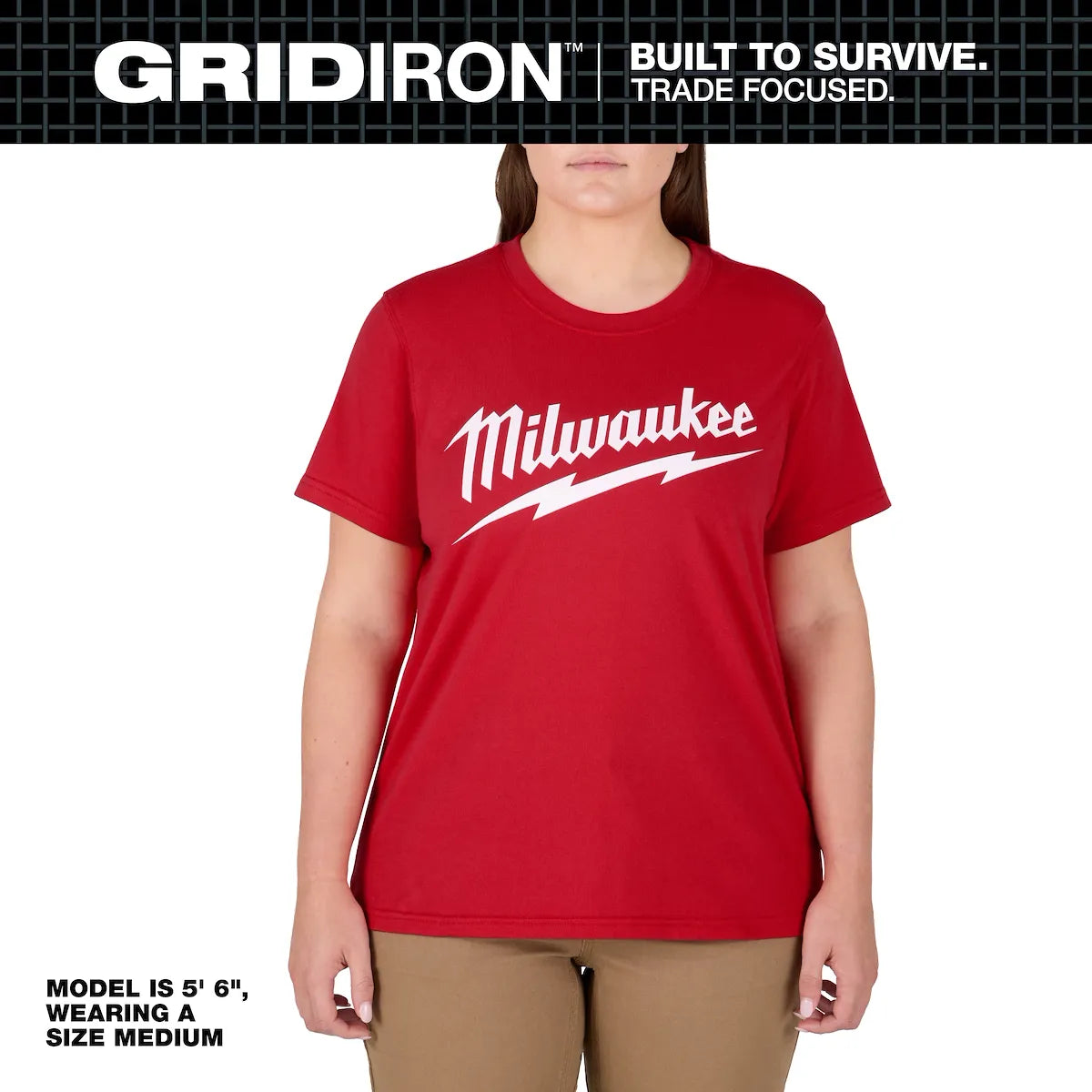 Milwaukee Women's GRIDIRON Logo Tee - Short Sleeve Red 2X F453R-2X | Cotton