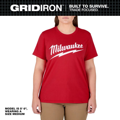 Milwaukee Women's GRIDIRON Logo Tee - Short Sleeve Red 2X F453R-2X | Cotton